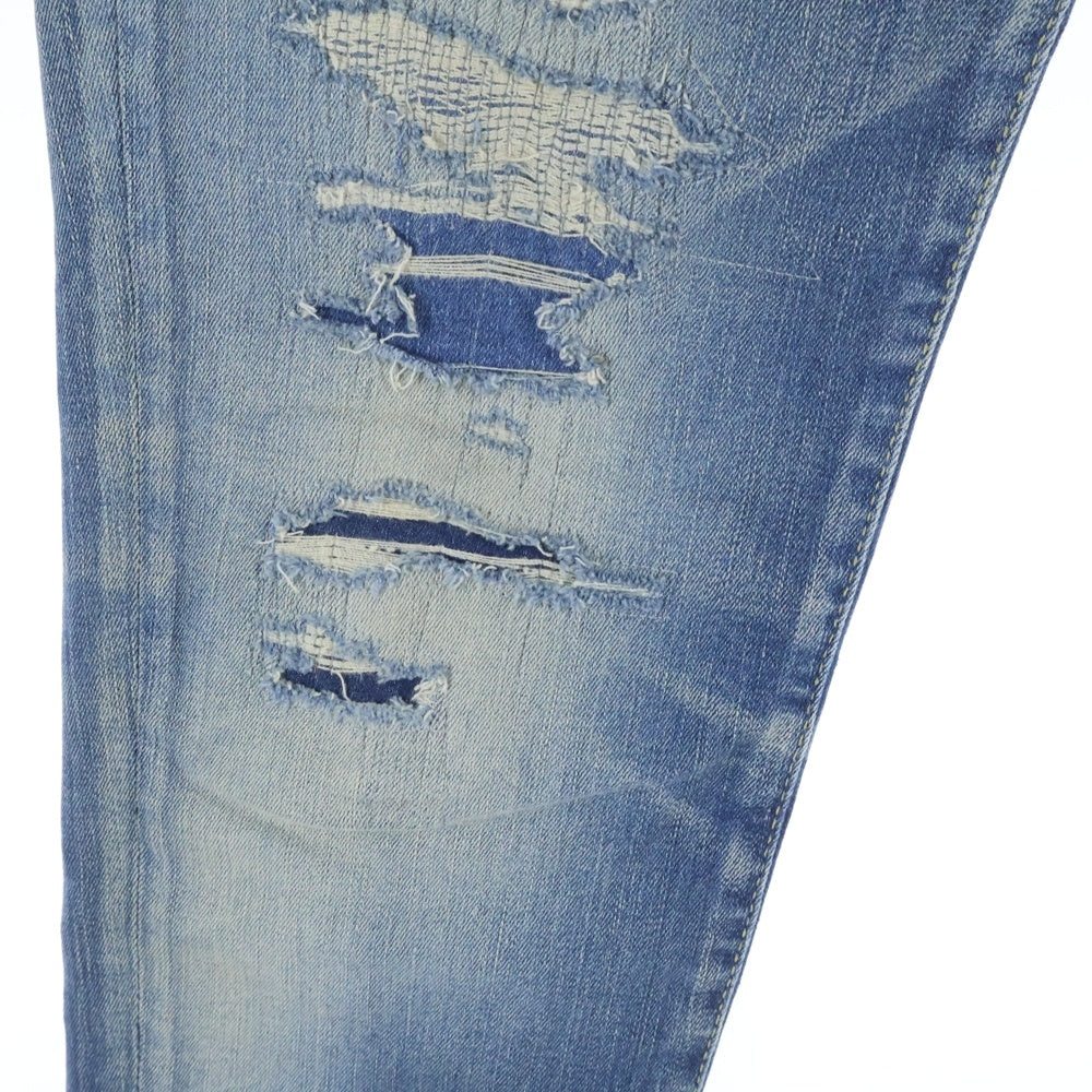 BIG JOHN(ビッグジョン) 革パッチ マルチポケット ドローストリング ジップアップ デニムスキニーパンツ インディゴ MMM336H