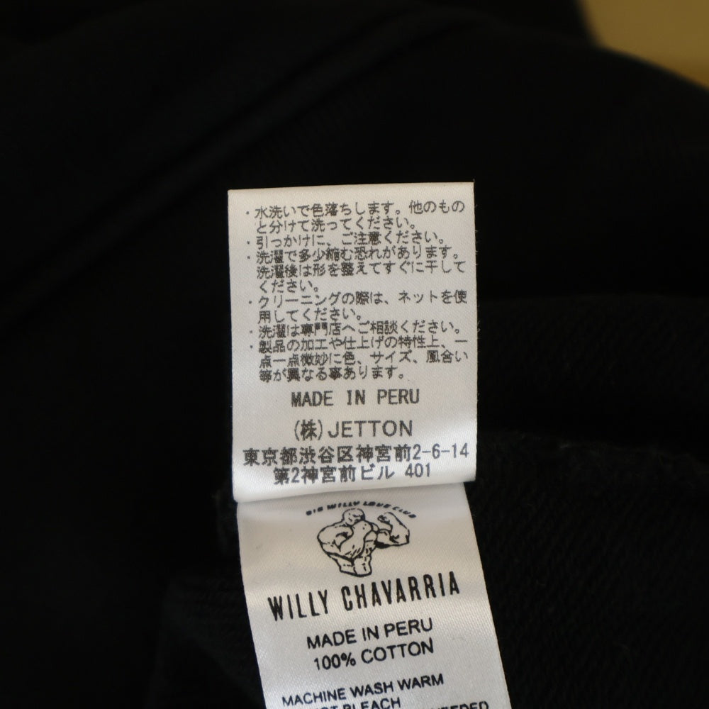 WILLY CHAVARRIA(ウィリーチャバリア) カンガルーポケット ドローストリング フーデッド スウェット パーカー ブラック