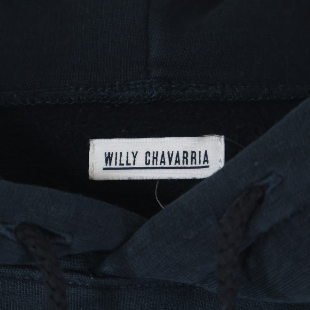 WILLY CHAVARRIA(ウィリーチャバリア) カンガルーポケット ドローストリング フーデッド スウェット パーカー ブラック