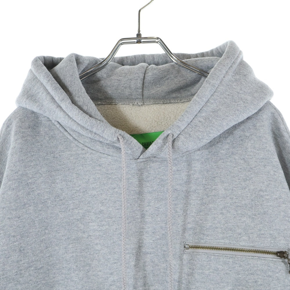 WILLY CHAVARRIA(ウィリーチャバリア) カンガルーポケット 胸ジップポケット ドローストリング フーデッド スウェット パーカー グレー