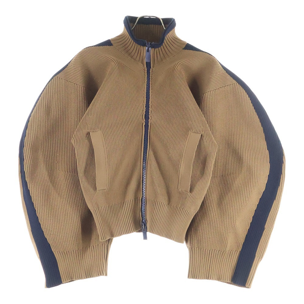 Sacai(サカイ) スタンドカラー 変形ニット ジップアップジャケット ブラウン/ネイビー レディース 24-07358