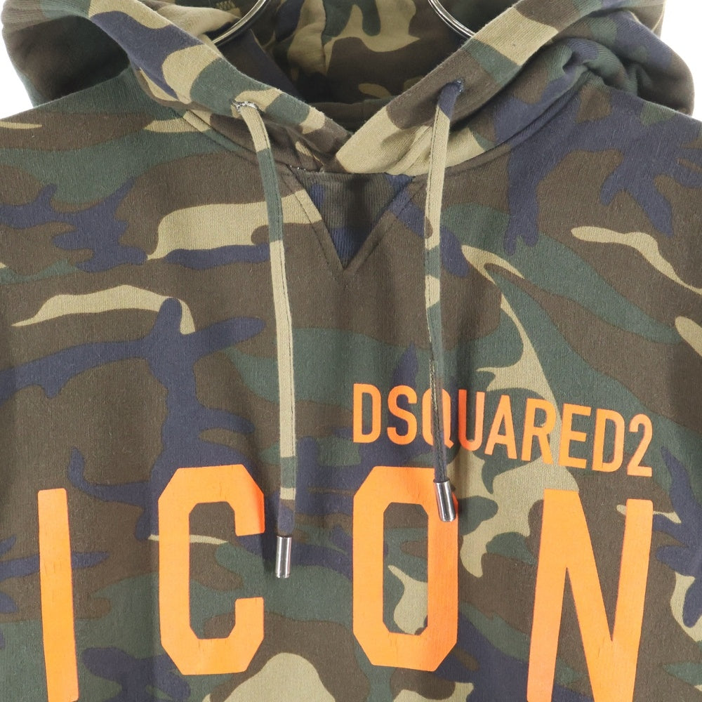 DSQUARED2(ディースクエアード) ICON アイコン カモ柄 ロゴデザイン ドローストリング フーデッド スウェット パーカー カーキ S79GU0006