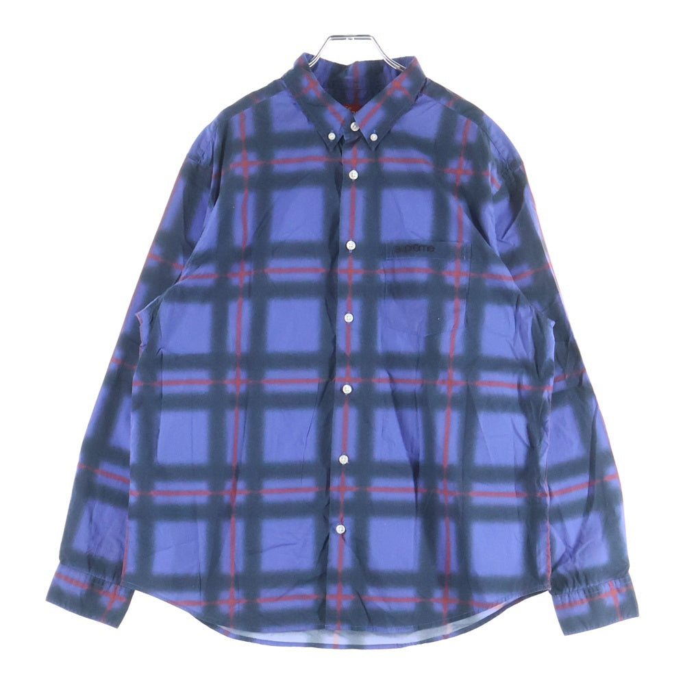 SUPREME(シュプリーム) 21SS Spray Tartan Shirt スプレー タータンチェック柄 胸ロゴデザイン 長袖シャツ パープル