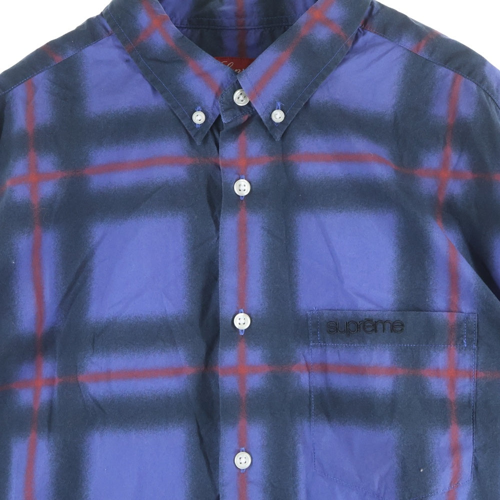 SUPREME(シュプリーム) 21SS Spray Tartan Shirt スプレー タータンチェック柄 胸ロゴデザイン 長袖シャツ パープル