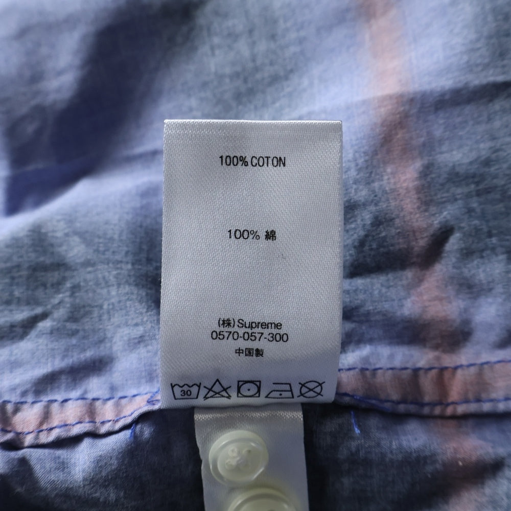 SUPREME(シュプリーム) 21SS Spray Tartan Shirt スプレー タータンチェック柄 胸ロゴデザイン 長袖シャツ パープル
