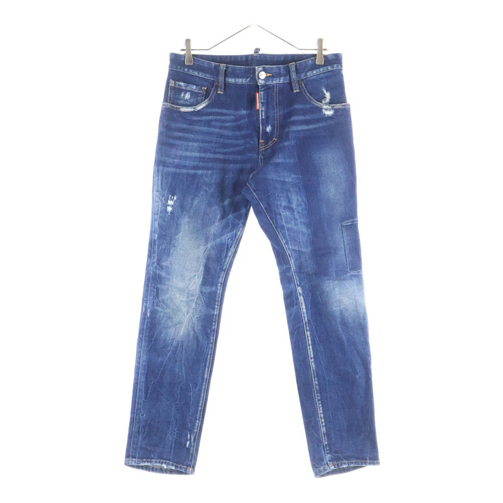 DSQUARED2(ディースクエアード) ダメージ加工 マルチポケット ジップアップ デニムパンツ インディゴ S74LB0684