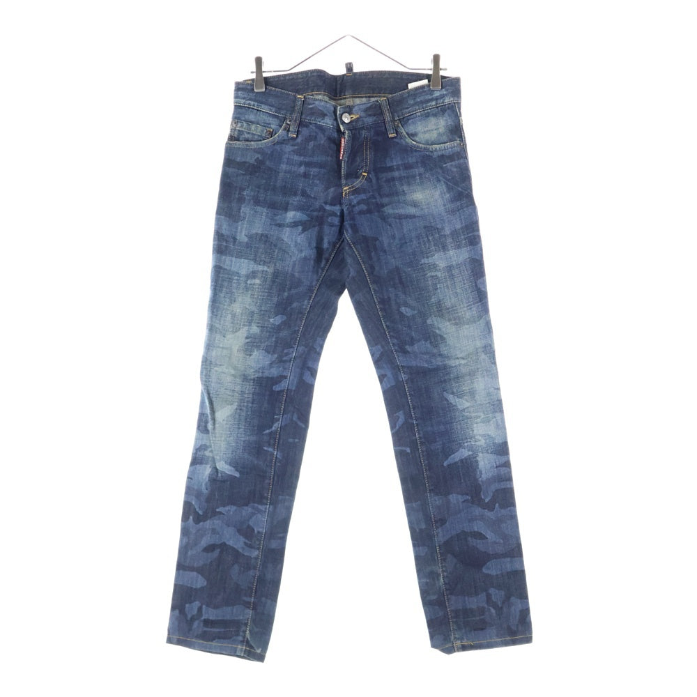 DSQUARED2(ディースクエアード) カモ柄 マルチポケット ジップアップ ストレートデニムパンツ インディゴ S74LA0613