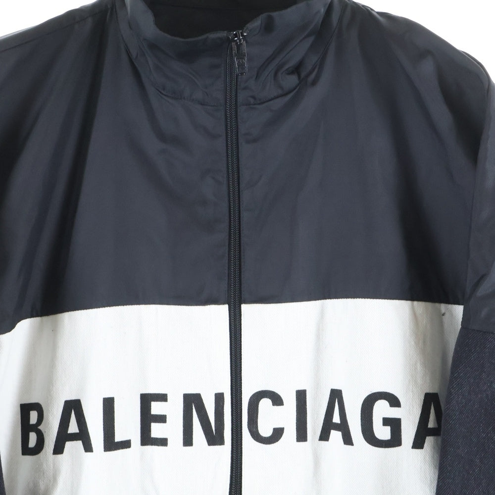 未使用★BALENCIAGA ブルゾン　44 ホワイト×ブラック　バレンシアガ BALENCIAGA(バレンシアガ) 18AW Nylon Logo Denim Jacket デニム