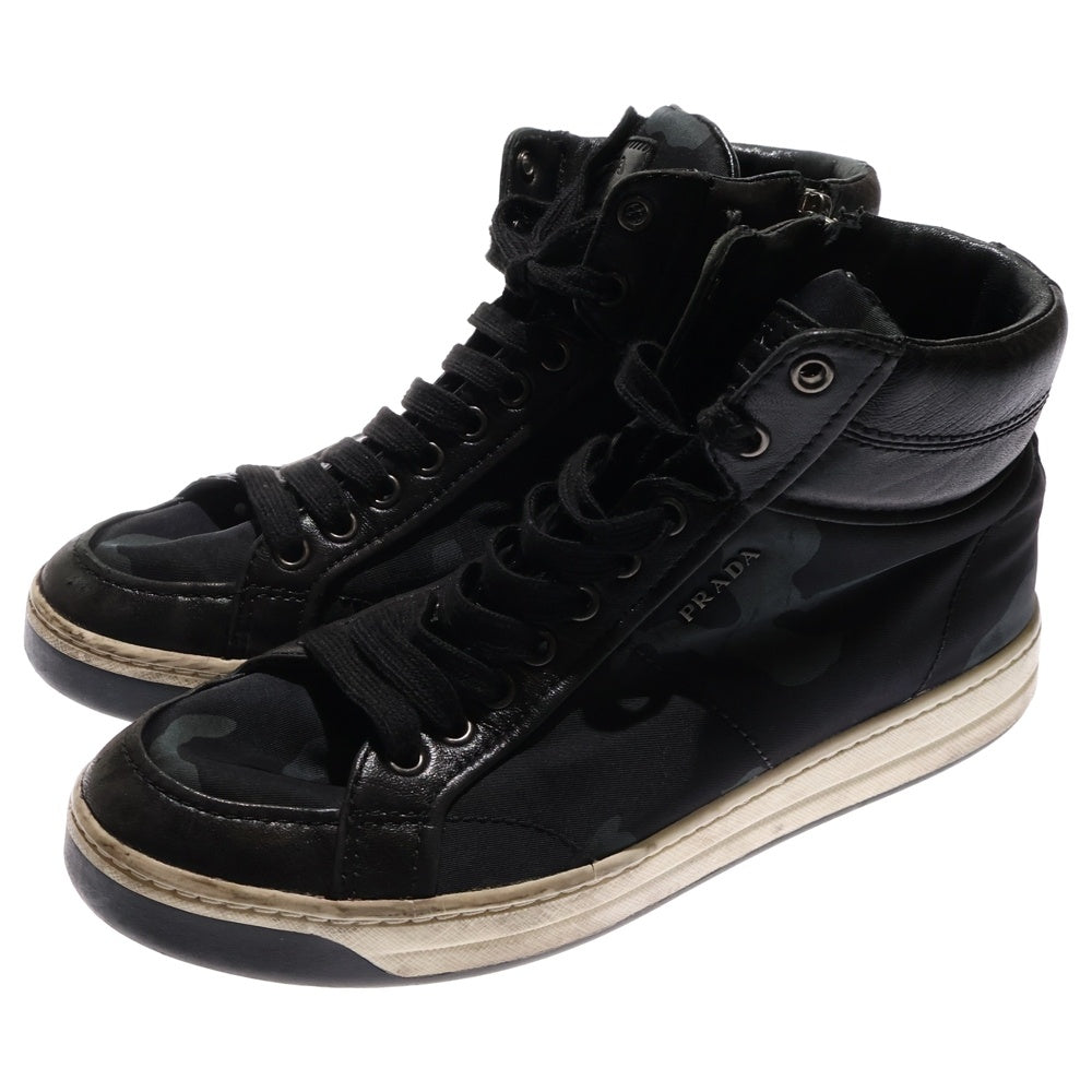 PRADA ハイカットスニーカー ブラック カモフラージュ　35 PRADA(プラダ) テスートナイロン カモフラージュ ハイカットスニーカー