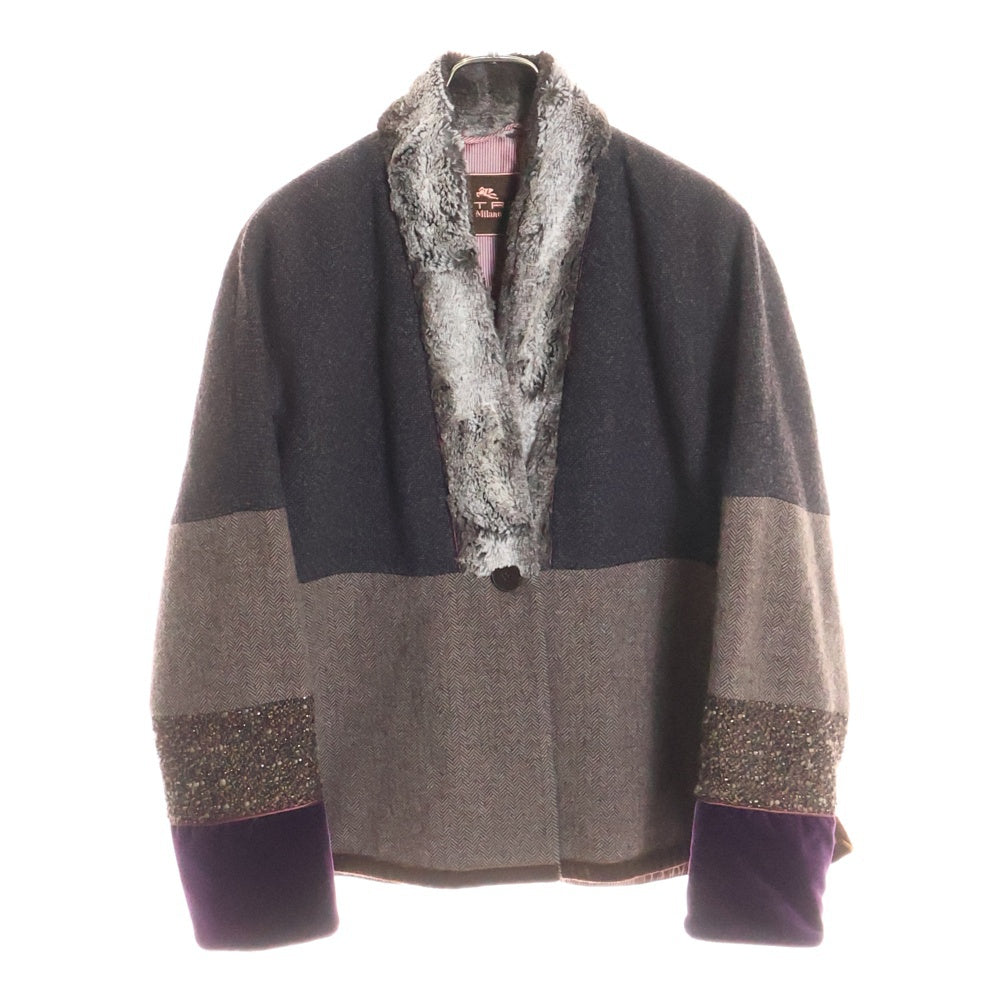 ETRO(エトロ) ファーカラー パッチワーク 1B ウールジャケット レディース ブラウン 112-17607-0530