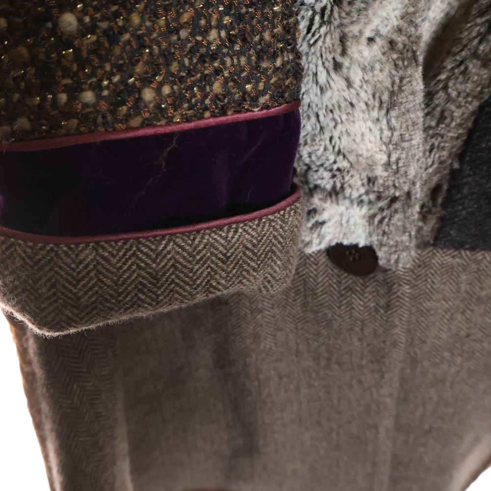 ETRO(エトロ) ファーカラー パッチワーク 1B ウールジャケット レディース ブラウン 112-17607-0530