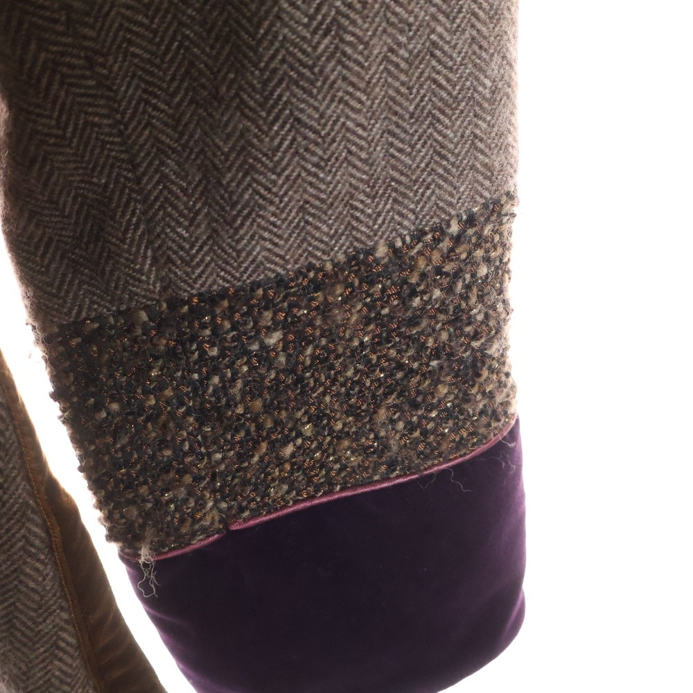 ETRO(エトロ) ファーカラー パッチワーク 1B ウールジャケット レディース ブラウン 112-17607-0530