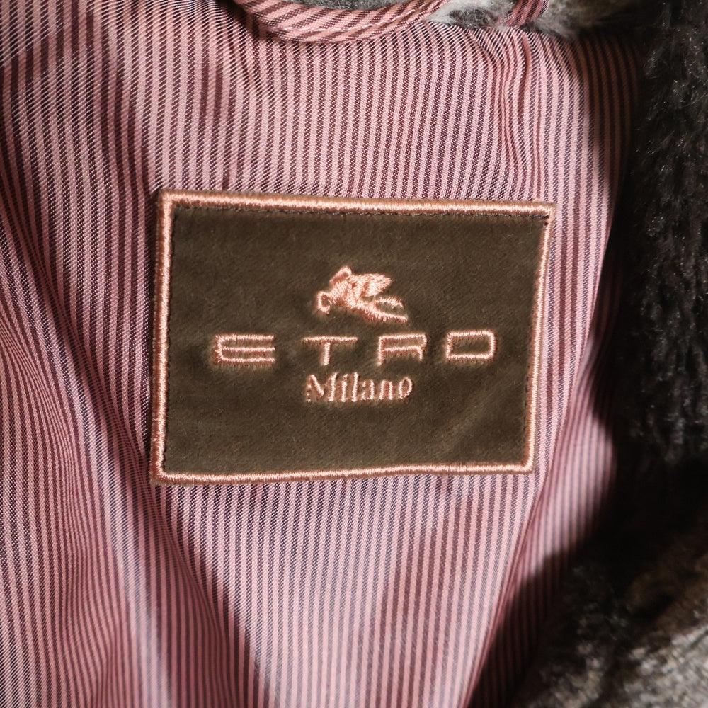 ETRO(エトロ) ファーカラー パッチワーク 1B ウールジャケット レディース ブラウン 112-17607-0530