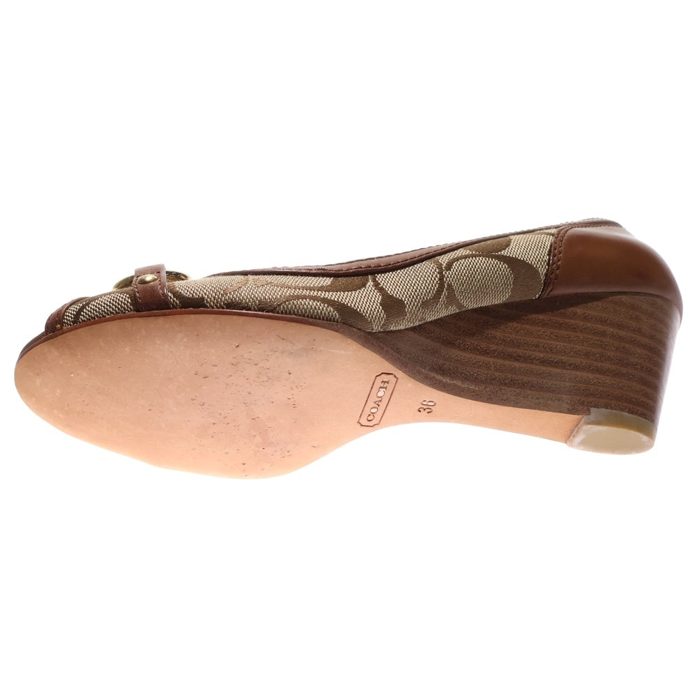 COACH(コーチ) シグネチャー ハイヒール パンプス ウェッジヒール オープントゥパンプス ブラウン レディース