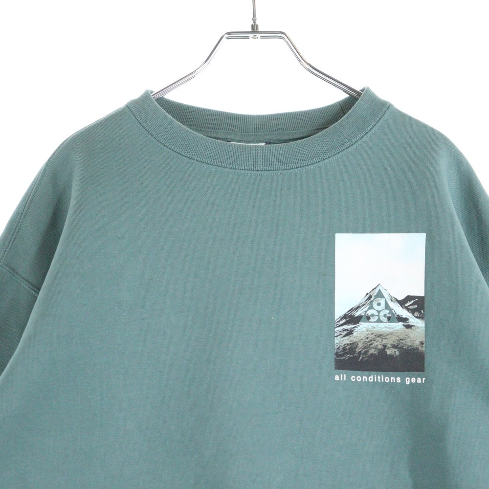 NIKE ACG(ナイキエーシージー) TF FLC GPX CREW MINERAL クルー ミネラル フォトプリントデザイン クルーネック スウェット セーター グリーン DJ1591-384