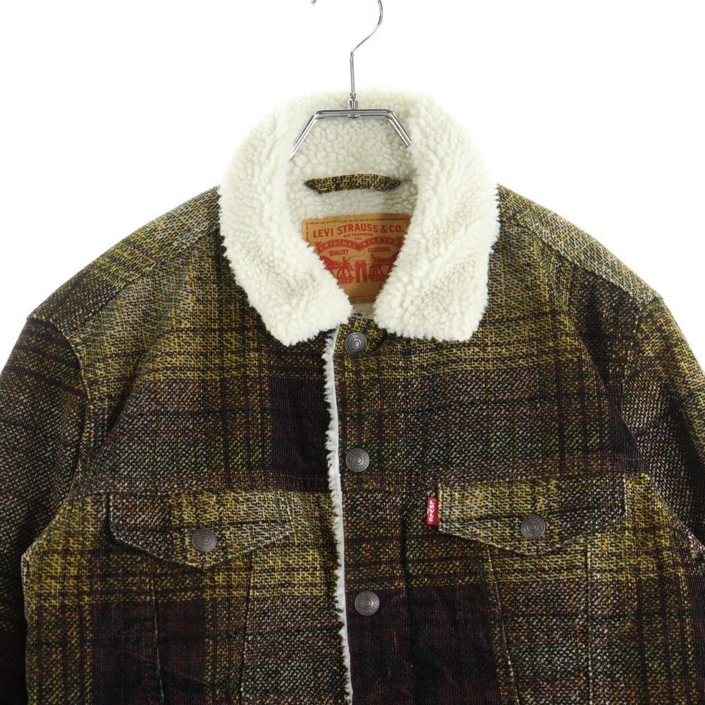 Levi's(リーバイス) ダブルフラップポケット チェック柄 ボア トラッカージャケット イエロー PC9-16365-0168
