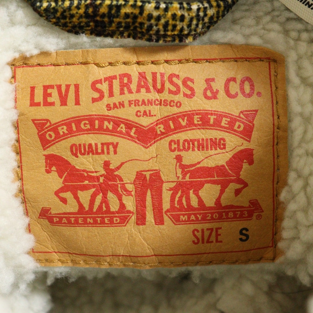 Levi's(リーバイス) ダブルフラップポケット チェック柄 ボア トラッカージャケット イエロー PC9-16365-0168