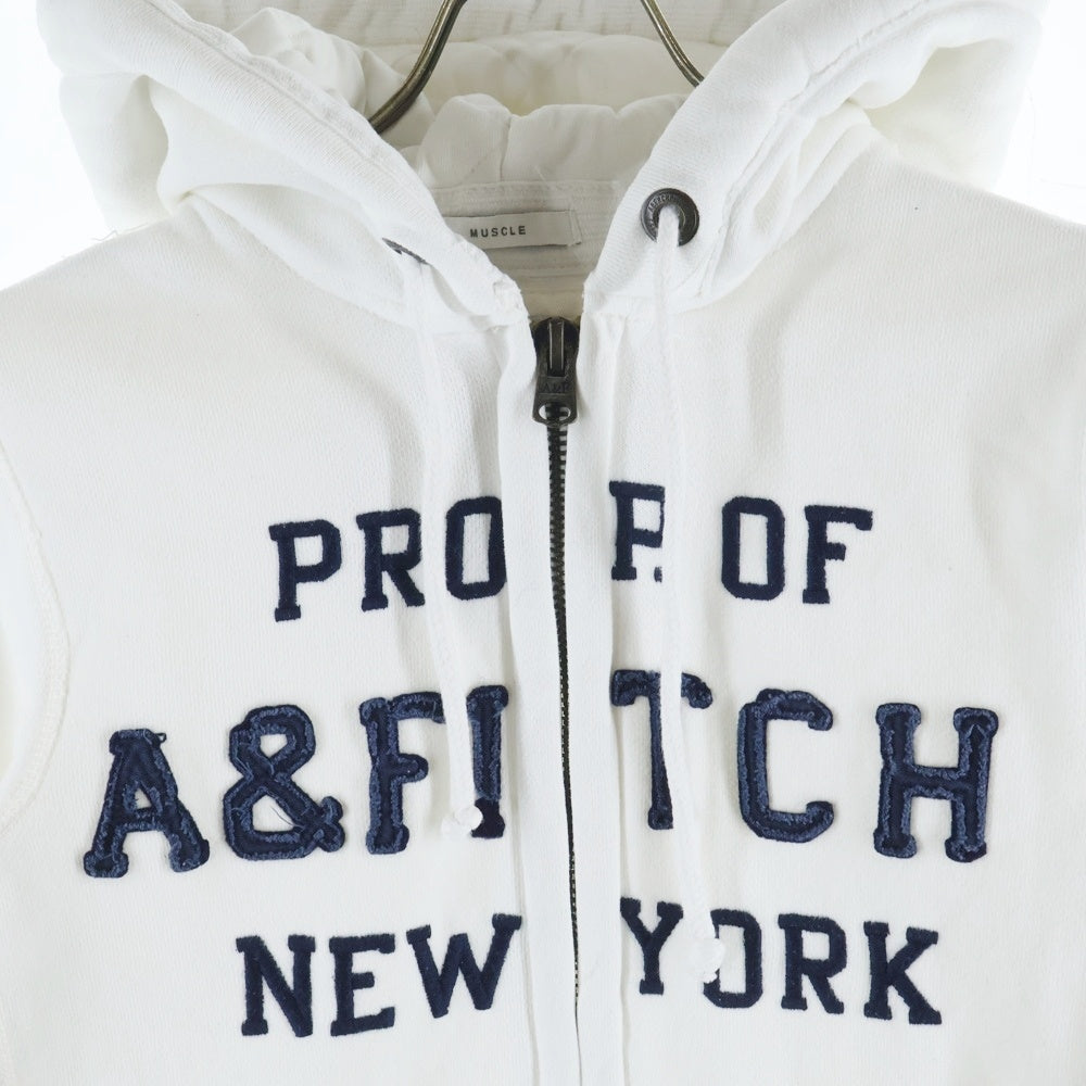 Abercrombie&Fitch(アバクロンビーアンドフィッチ) フロントロゴエンブロイダリー ジップアップフーディー パーカー ホワイト