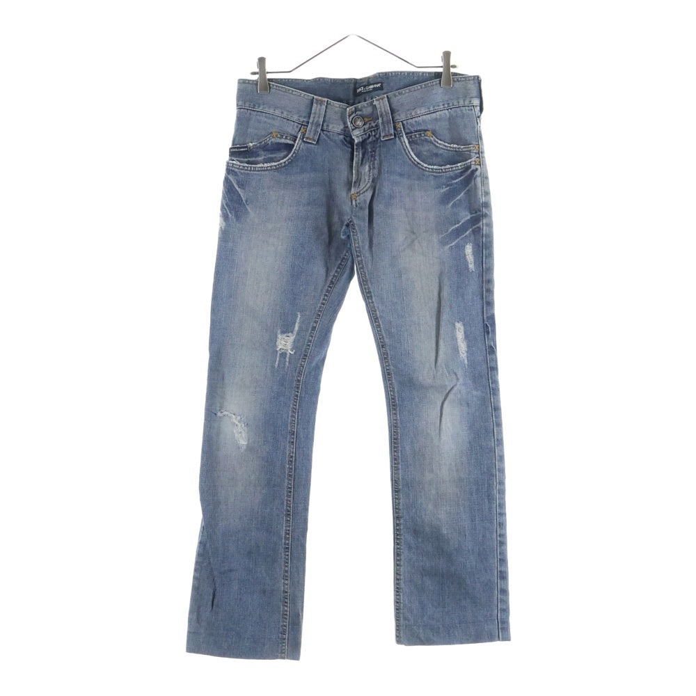 DOLCE & GABBANA(ドルチェアンドガッバーナ) ローライズ ボタンフライ スキニー ダメージデニムパンツ ジーンズ インディゴ