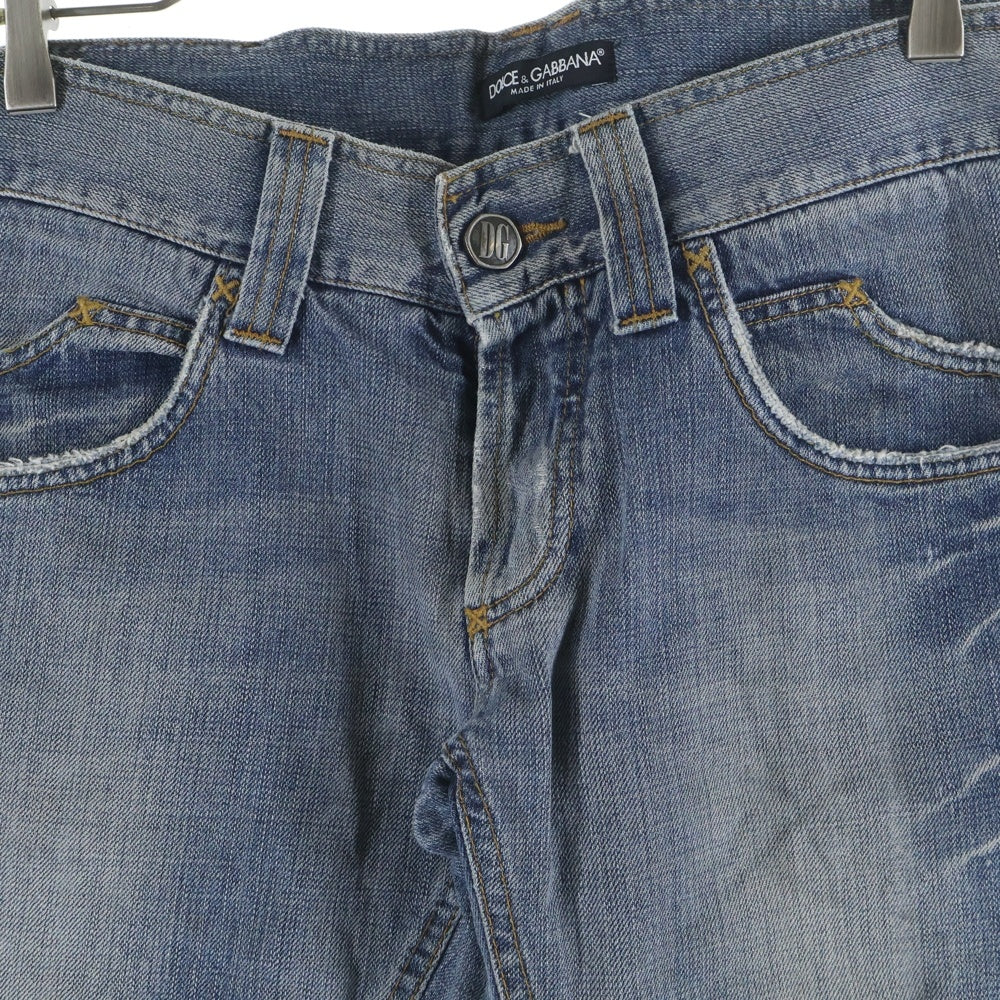 DOLCE & GABBANA(ドルチェアンドガッバーナ) ローライズ ボタンフライ スキニー ダメージデニムパンツ ジーンズ インディゴ