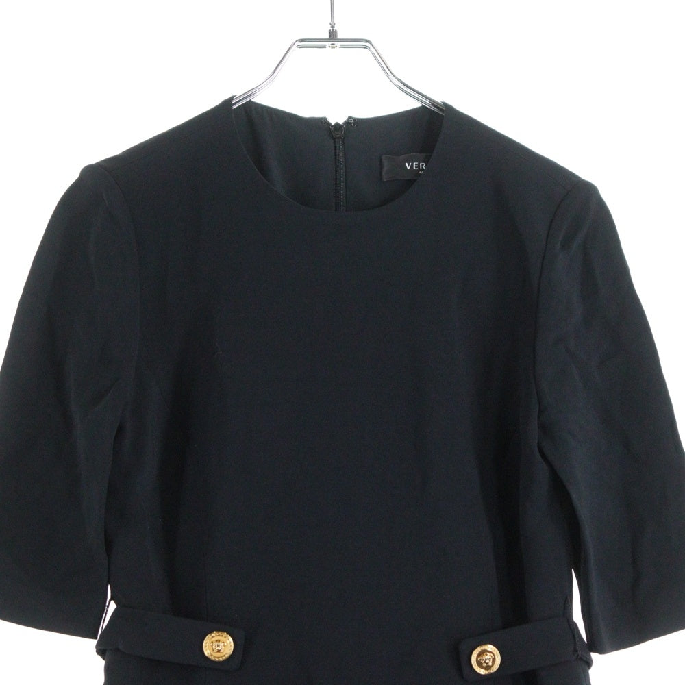 VERSACE(ヴェルサーチ) メデューサボタン ベルト付き ショートスリーブワンピース ドレス レディース ブラック