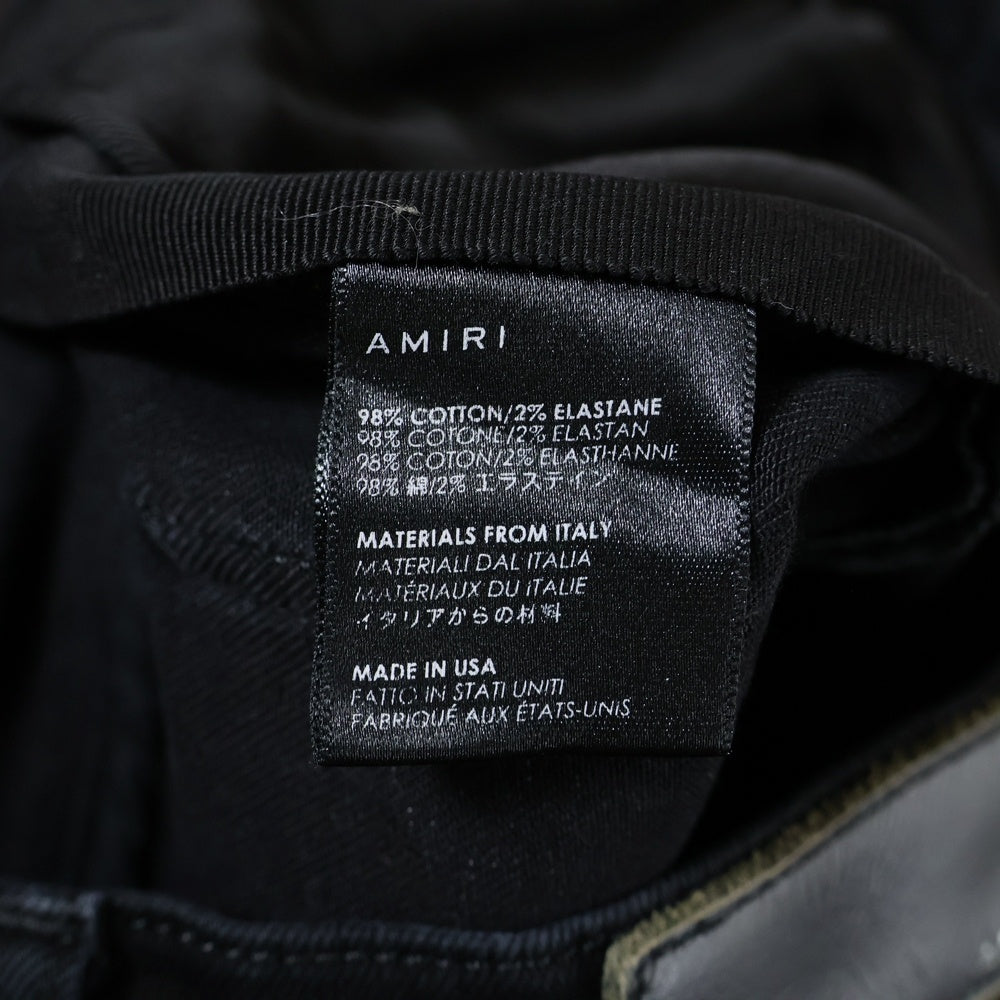 AMIRI(アミリ) ロゴレザーパッチ スキニーダメージデニムパンツ ジーンズ レディース ブラック