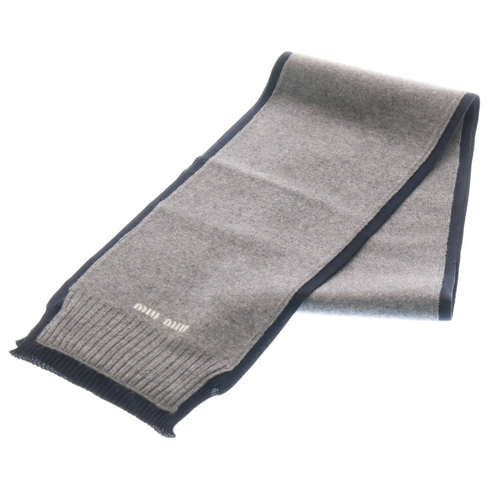 miumiu(ミュウミュウ) ロゴ刺繍 ウールマフラー ストール ネイビー 5FS004 15RK RFID