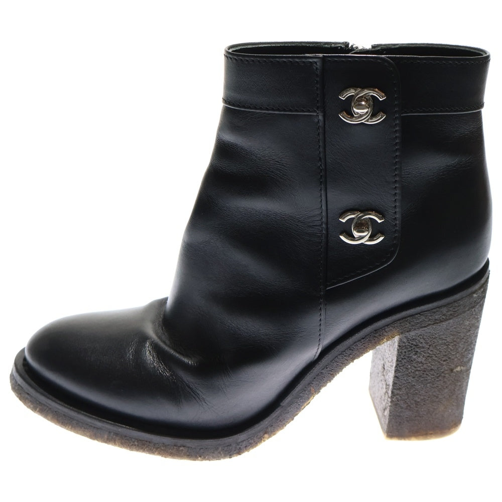 CHANEL(シャネル) ココマーク サイドジップ レザーヒールブーツ レディース ブラック 031285