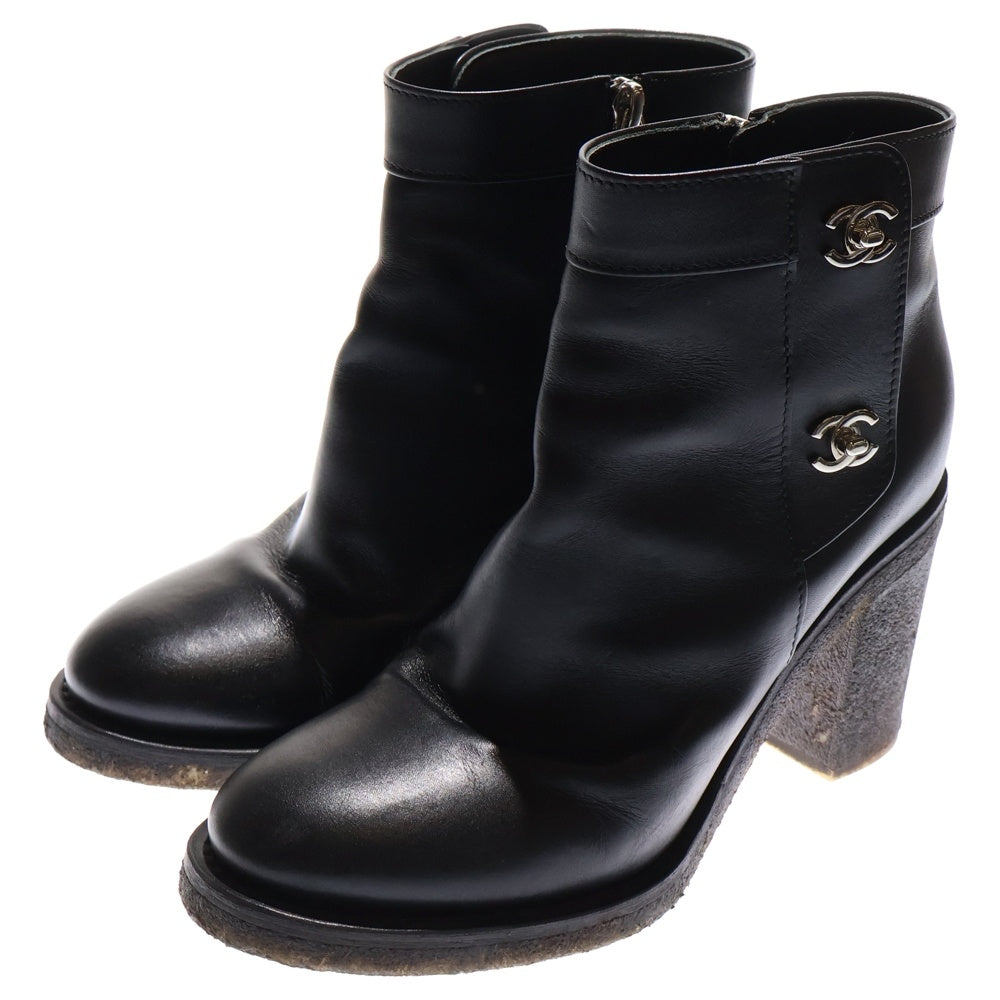 CHANEL(シャネル) ココマーク サイドジップ レザーヒールブーツ