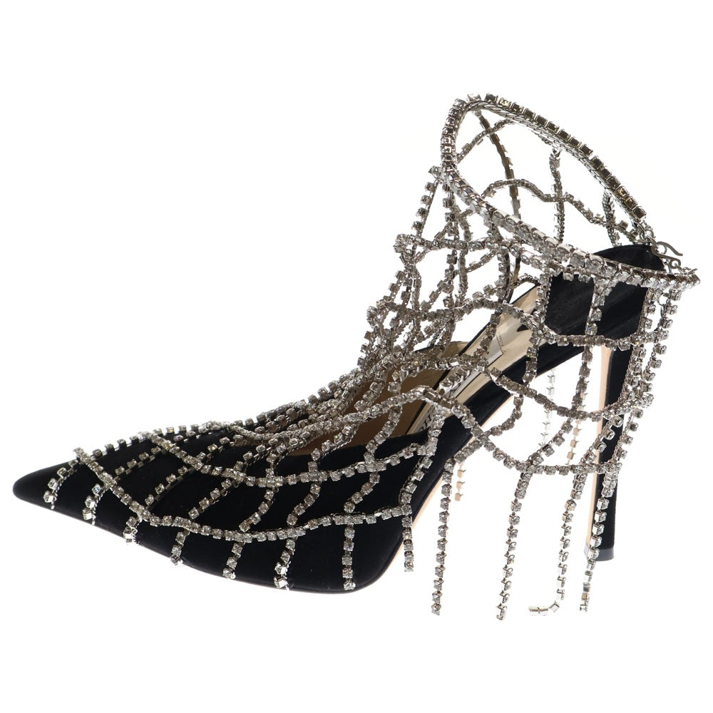 JIMMY CHOO(ジミーチュウ) SCOTTY 110 スコッティ クリスタルチェーン スウェードレザーハイヒール レディース ブラック
