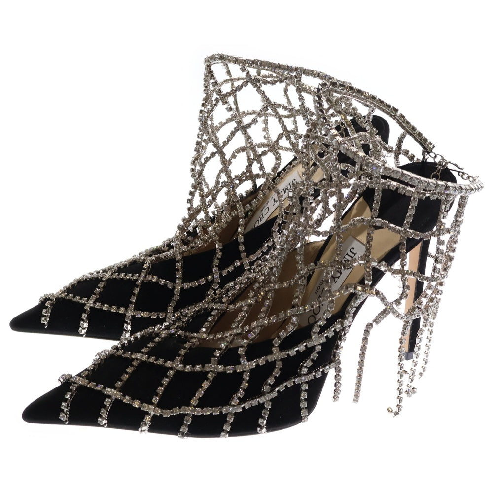 JIMMY CHOO(ジミーチュウ) SCOTTY 110 スコッティ クリスタルチェーン スウェードレザーハイヒール レディース ブラック