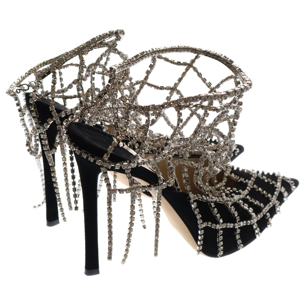 JIMMY CHOO(ジミーチュウ) SCOTTY 110 スコッティ クリスタルチェーン スウェードレザーハイヒール レディース ブラック