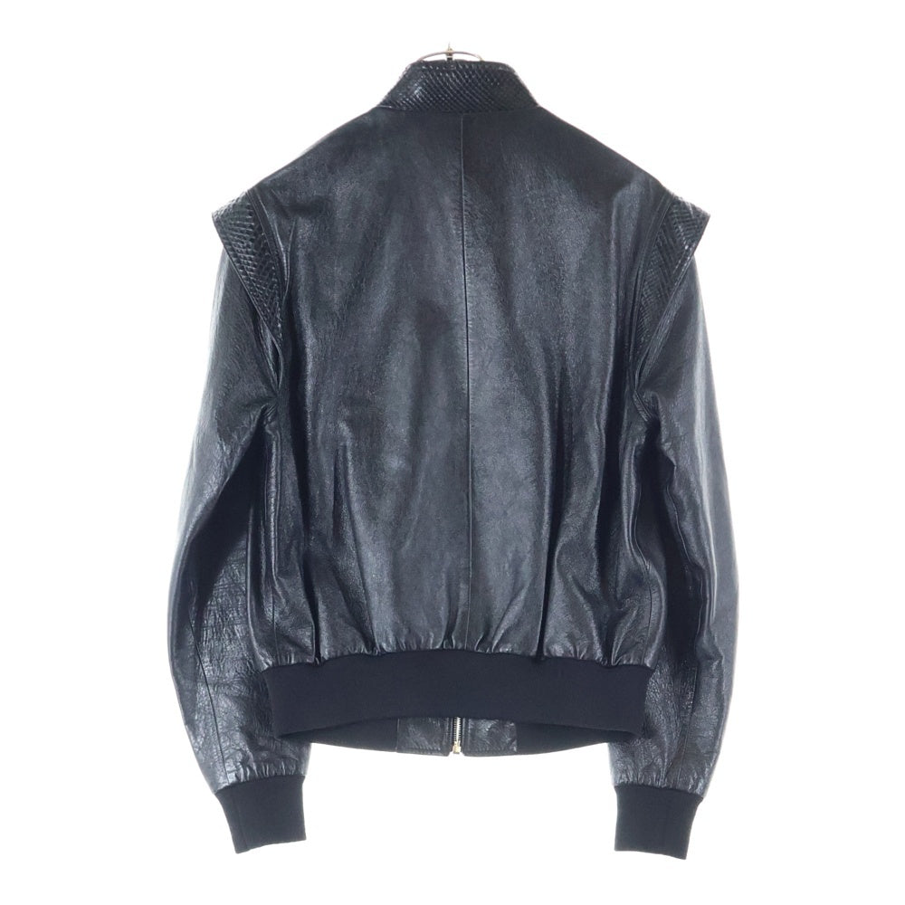 CELINE(セリーヌ) 19SS Snakeskin Patchwork Lambskin Leather Jacket ラムスキン パイソン シングル レザージャケット ブラック 2E219291D