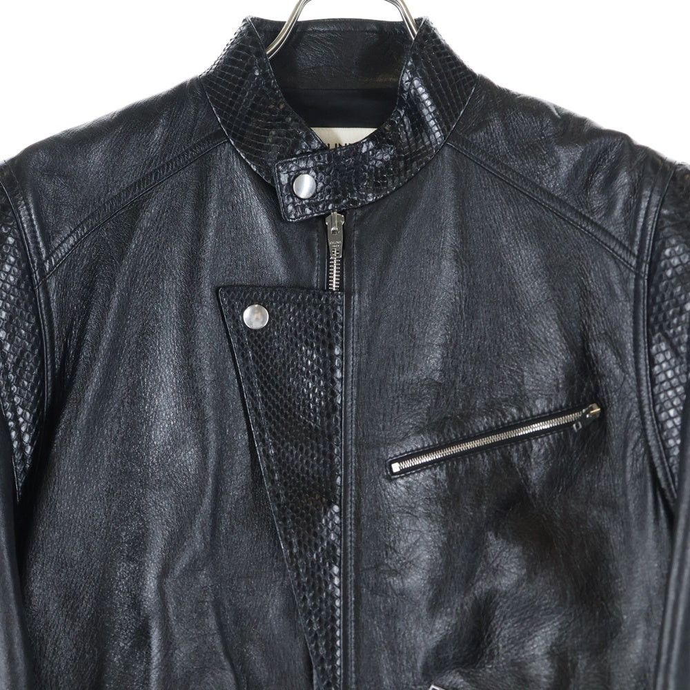 CELINE(セリーヌ) 19SS Snakeskin Patchwork Lambskin Leather Jacket ラムスキン パイソン シングル レザージャケット ブラック 2E219291D