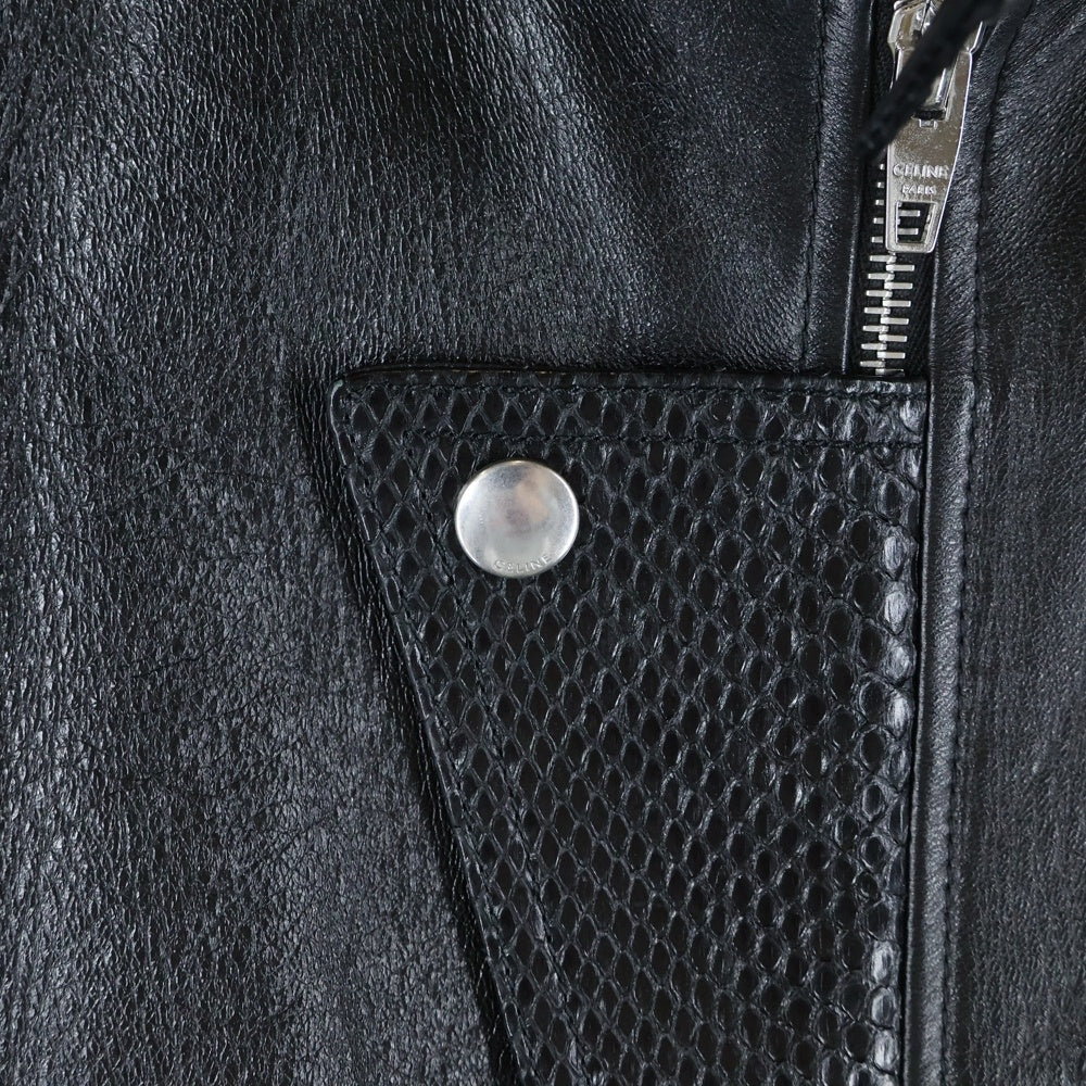 CELINE(セリーヌ) 19SS Snakeskin Patchwork Lambskin Leather Jacket ラムスキン パイソン シングル レザージャケット ブラック 2E219291D