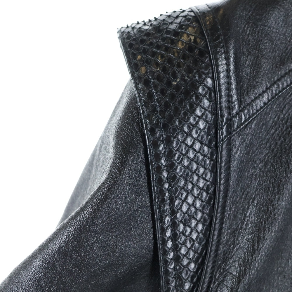 CELINE(セリーヌ) 19SS Snakeskin Patchwork Lambskin Leather Jacket ラムスキン パイソン シングル レザージャケット ブラック 2E219291D