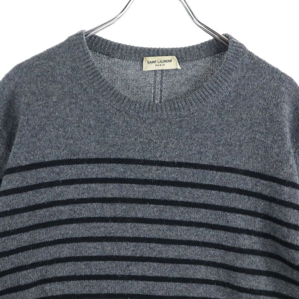 SAINT LAURENT PARIS(サンローランパリ) 16AW カシミヤ ボーダー ニット セーター グレー 453752
