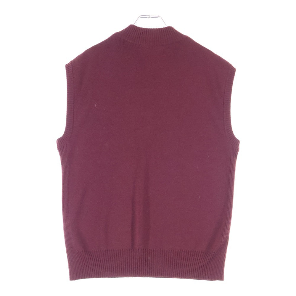 MARINE SERRE(マリーン セル) ムーン総柄 ハーフジップ ノースリーブ ニットベスト バーガンディ/ベージュ