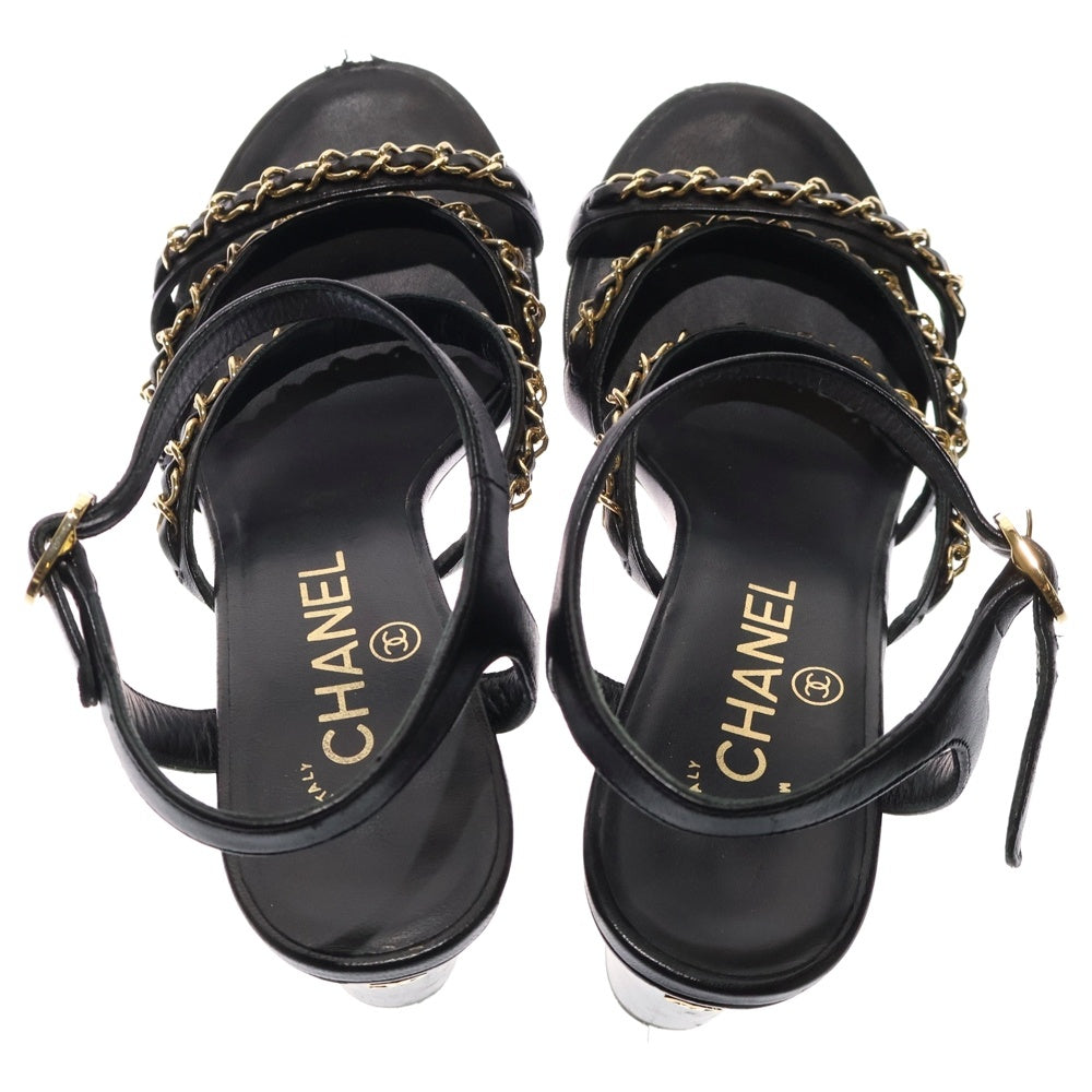 CHANEL(シャネル) ゴールドチェーン レザーハイヒール サンダル レディース ブラック