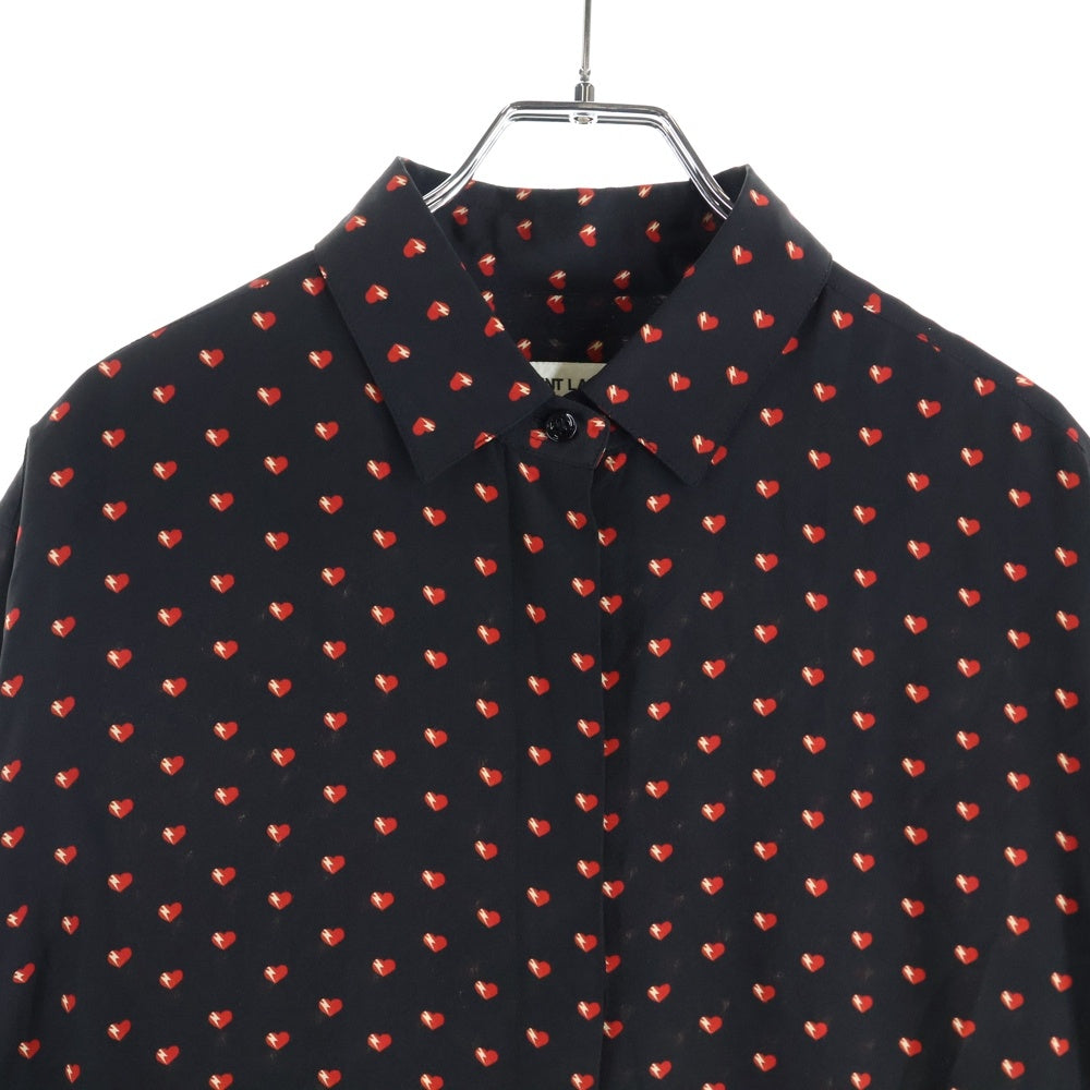 SAINT LAURENT PARIS(サンローランパリ) ハート 総柄 シルク 長袖 シャツ レディース ブラック 465896 Y343R
