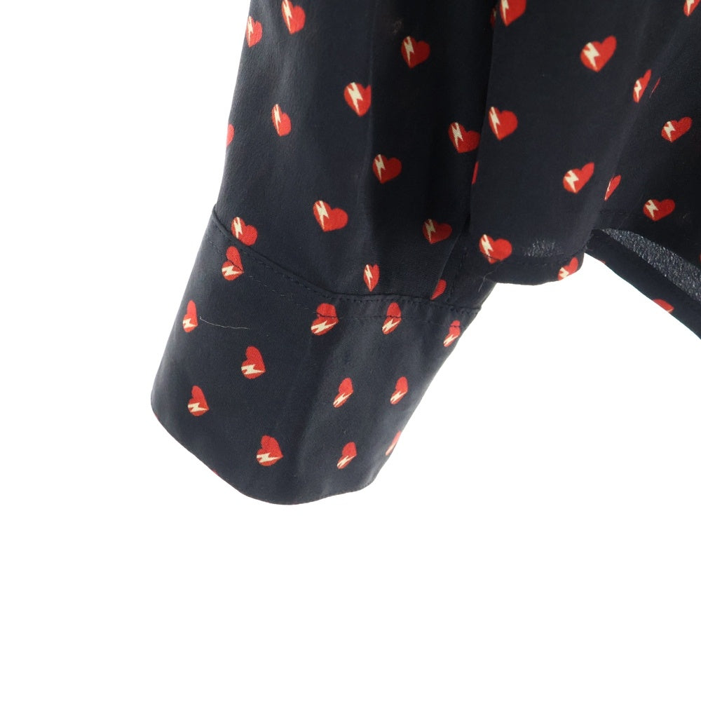 SAINT LAURENT PARIS(サンローランパリ) ハート 総柄 シルク 長袖 シャツ レディース ブラック 465896 Y343R