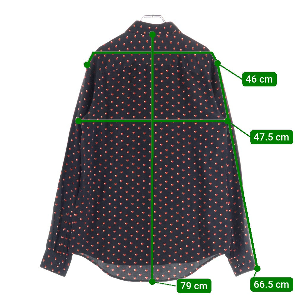 SAINT LAURENT PARIS(サンローランパリ) ハート 総柄 シルク 長袖 シャツ レディース ブラック 465896 Y343R