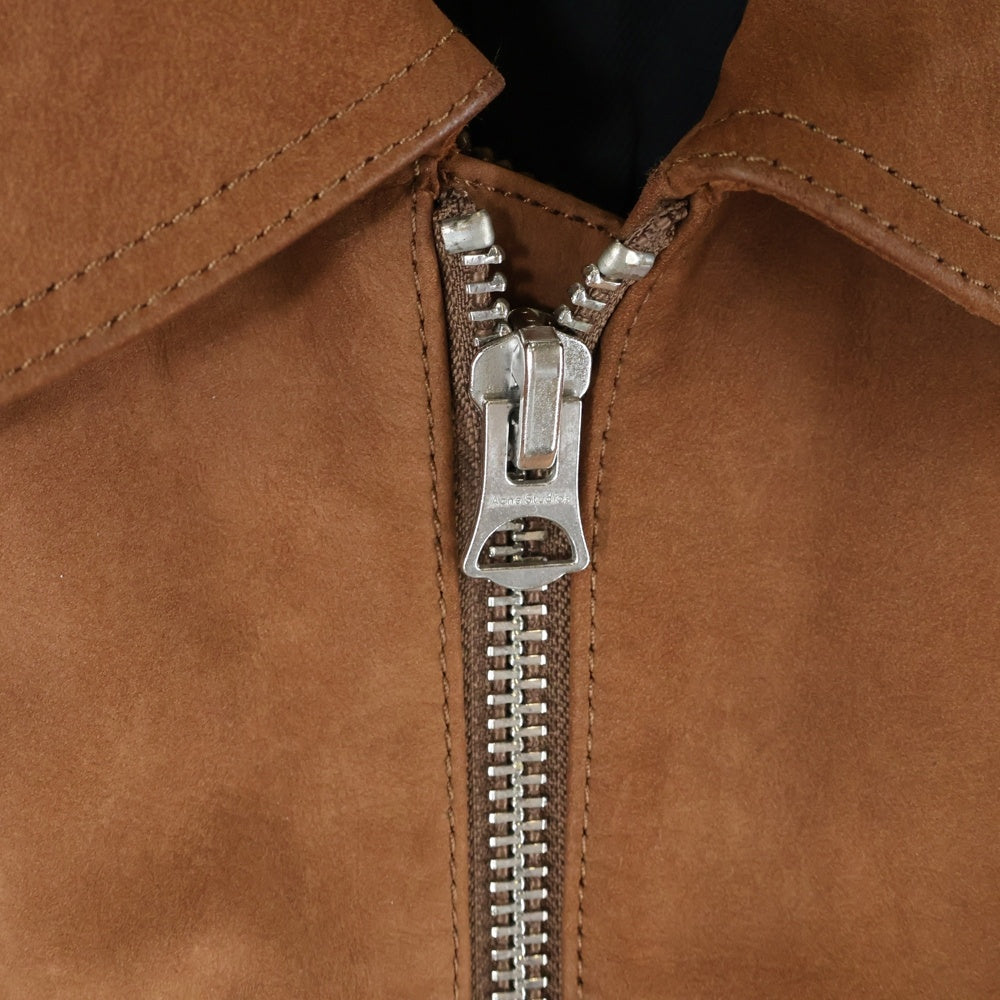 Acne Studios(アクネ ストゥディオズ) Cognac Brown Short Leather Jacket カーフスキン シングル レザーフライトジャケット ブラウン FM-MN-LEAT000022