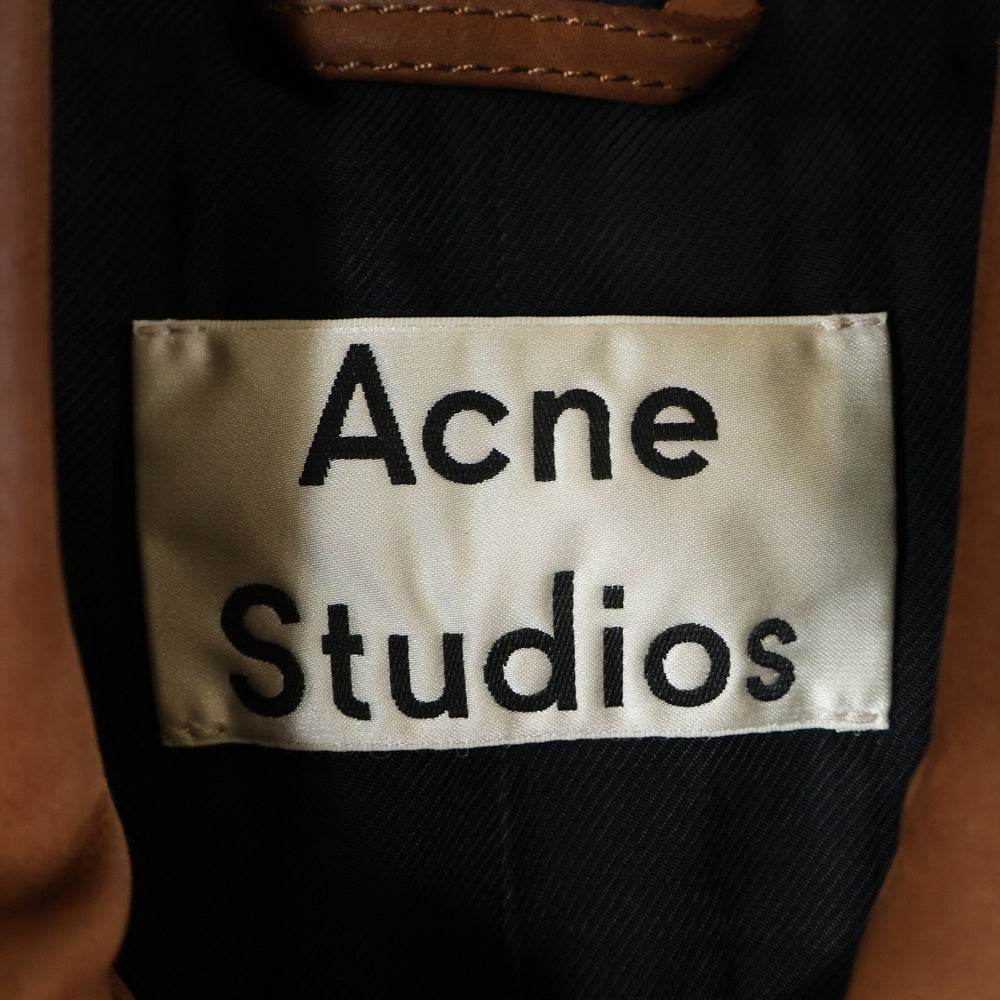 Acne Studios(アクネ ストゥディオズ) Cognac Brown Short Leather Jacket カーフスキン シングル レザーフライトジャケット ブラウン FM-MN-LEAT000022