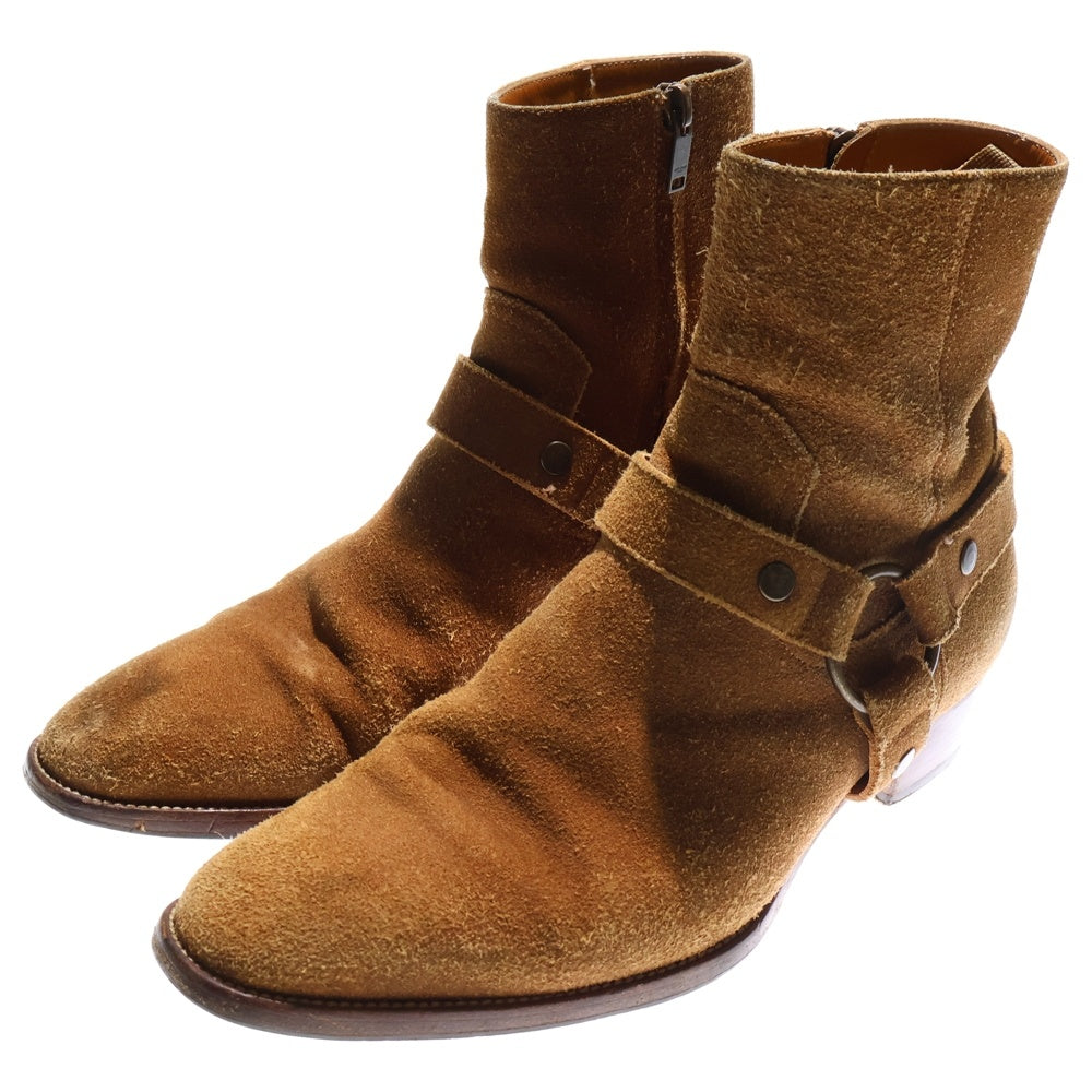 SAINT LAURENT PARIS(サンローランパリ) スエードレザー ワイアットハーネス リングブーツ ハイカットシューズ ブラウン 420090