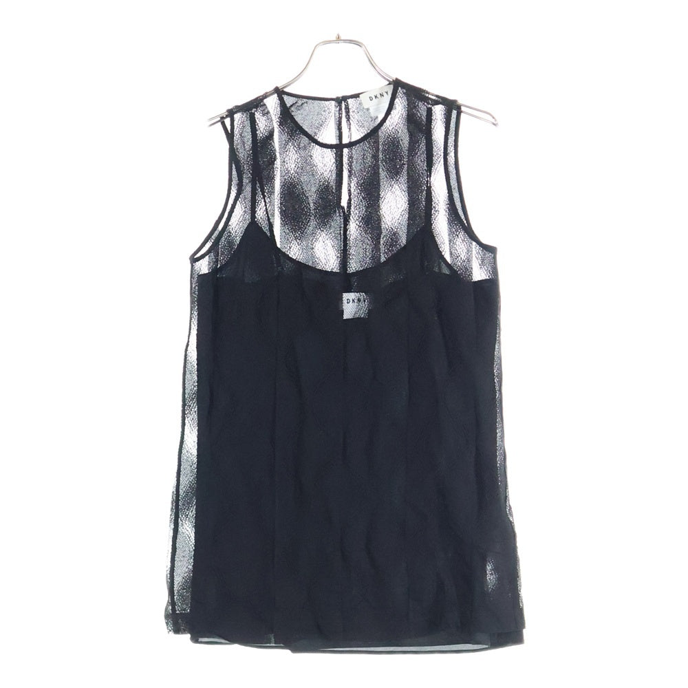 DKNY(ダナキャラン) MESH CREW NECK SLEEVELESS BLOUSE TOP メッシュ クルーネック スリーブレス ブラウス トップ レディース ブラック P4622922E