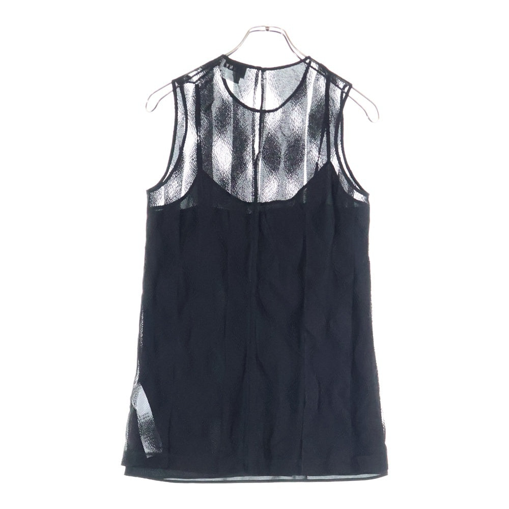 DKNY(ダナキャラン) MESH CREW NECK SLEEVELESS BLOUSE TOP メッシュ クルーネック スリーブレス ブラウス トップ レディース ブラック P4622922E
