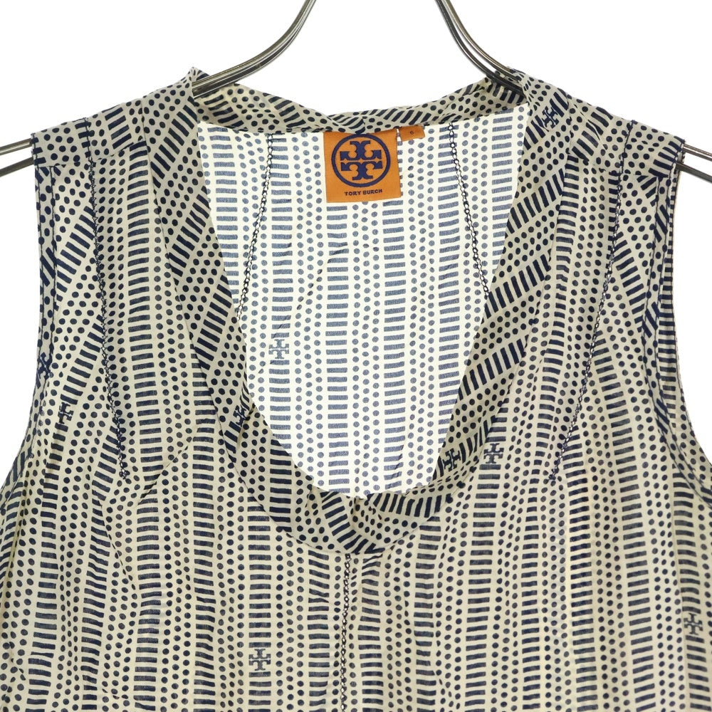TORY BURCH(トリー バーチ) 総柄 ノースリーブカットソー レディース ネイビー/ベージュ 12121166