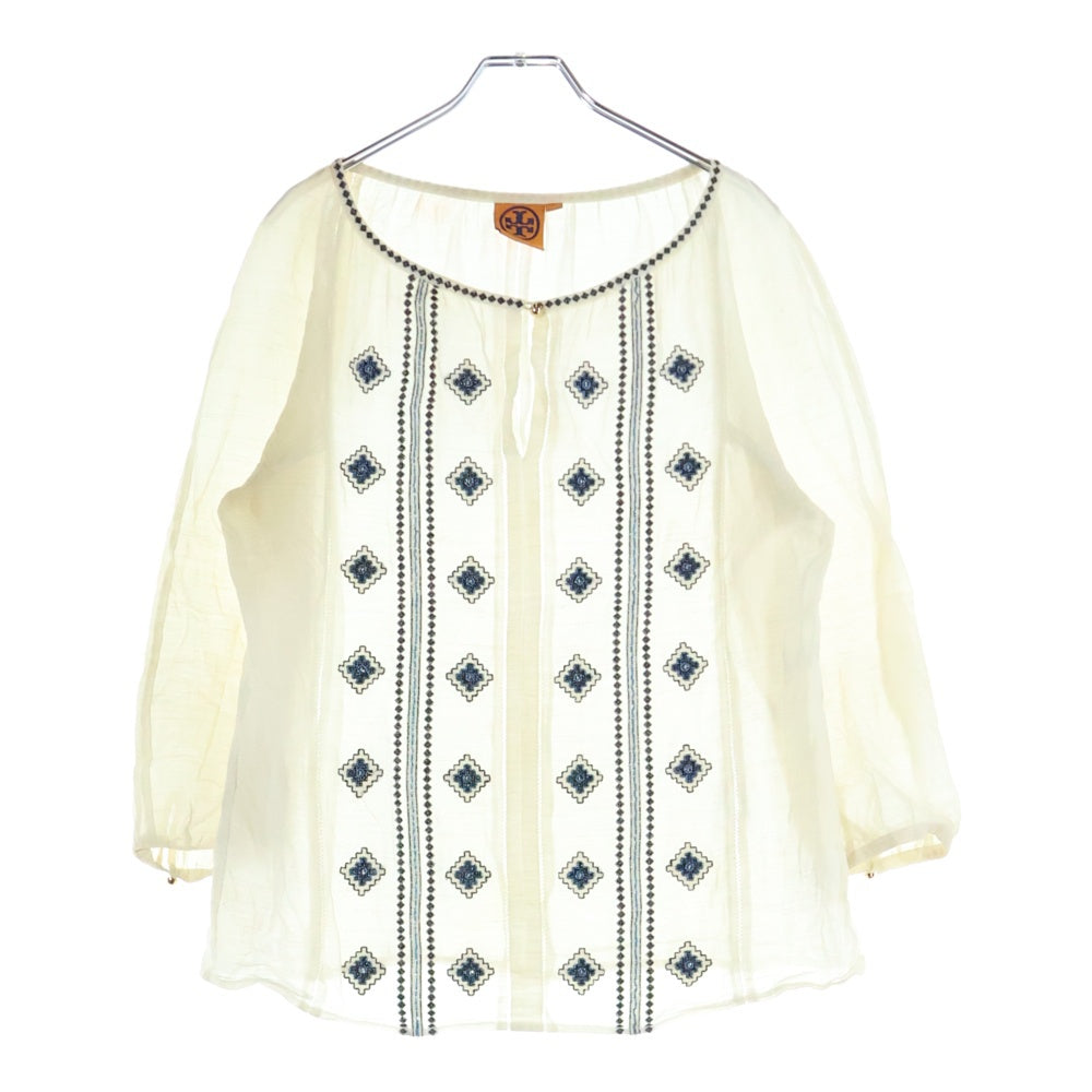 TORY BURCH(トリー バーチ) ビーズデザイン オープンネック長袖Tシャツ カットソー レディース ホワイト HLT001 03-13