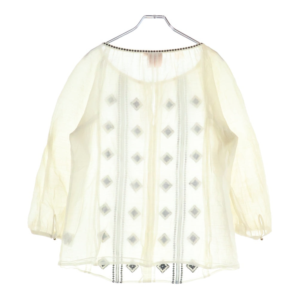 TORY BURCH(トリー バーチ) ビーズデザイン オープンネック長袖Tシャツ カットソー レディース ホワイト HLT001 03-13